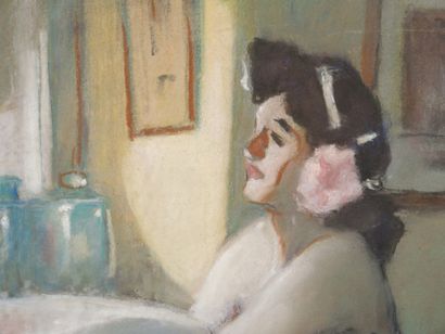 Louis FORTUNEY (1875-1951) "Danseuse dans sa loge, devant un miroir"
Pastel signé...