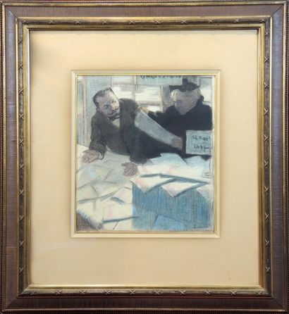 René HERMANN-PAUL (1864-1940) "Couple devant un comptoir, regardant des tissus"

Pastel...