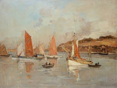 Ernest VAUTHRIN (1878-1949) "Marine avec voiliers et barques"

Huile sur paneau de...