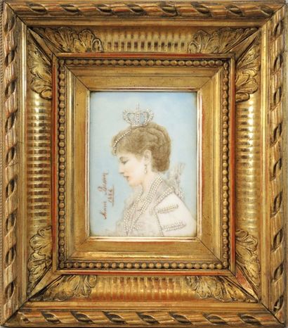 Marie BESSON (XIXe) "Portrait de Sarah Bernhardt en Reine d'Espagne pour Ruy Blas"

Peinture...