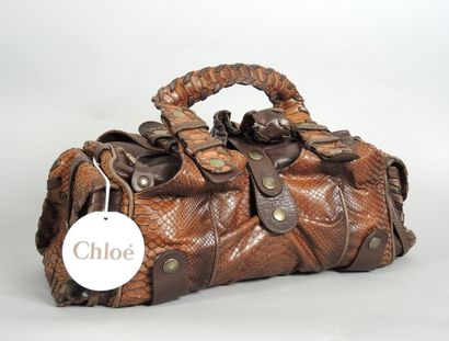 CHLOE Sac "Silverado" en python moka, fermeture pression sur languette, double poignée,...