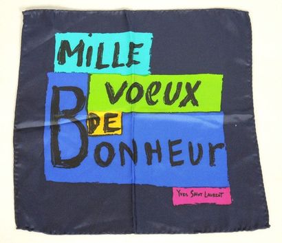 Yves Saint LAURENT Petit carré en soie imprimée titré "Mille vœux de bonheur", vert,...