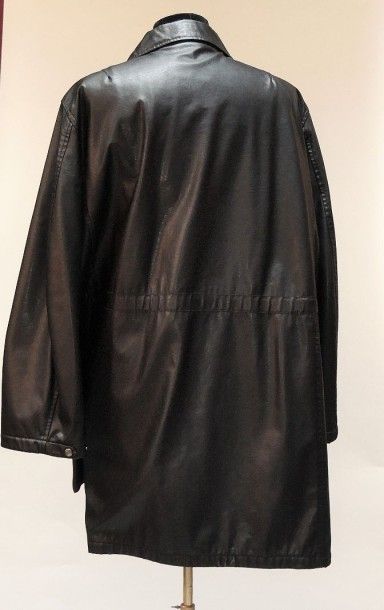 ARMANI collezioni Manteau en cuir noir glacé pour homme, col cranté , deux poches...