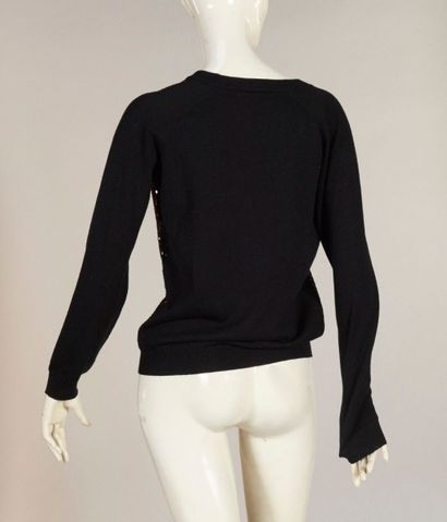 SANDRO Cardigan en tricot de laine noir, devant rebrodé de sequins, encolure ronde,...