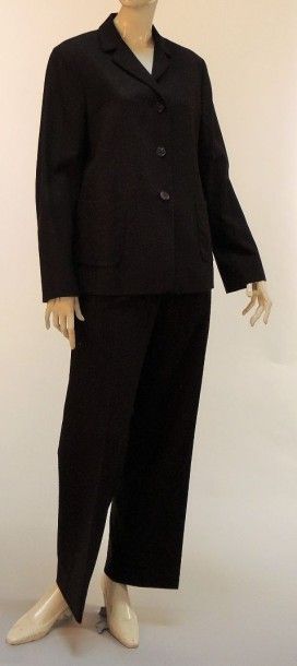 Jil SANDER Tailleur pantalon en laine stretch ébène, veste à col cranté sur simple...