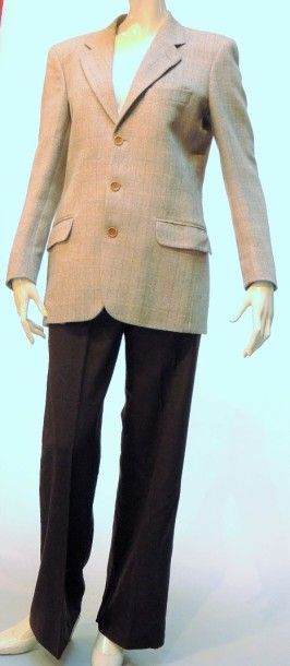 Lanvin vers 1975, Hermès vintage Veste en laine façonnée de chevrons beige et camel...