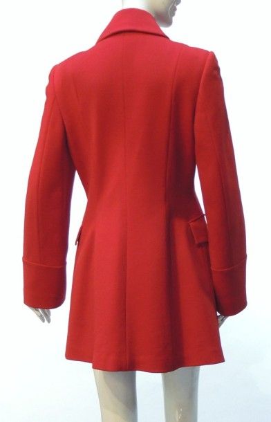 Atsuro TAYAMA Manteau en laine mélangée rouge, col transformable, boutonnage croisé,...