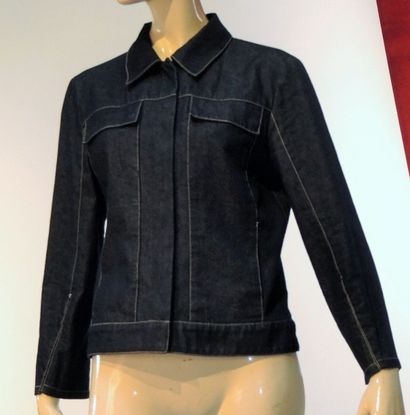 Kenzo Jeans, Nationale 145 Blouson droit surpiqué en jean brut japonais, effet de...