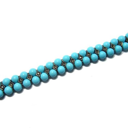 Bracelet BRACELET ruban en argent (925/°°), composé de 2 rangs de perles de pierres...