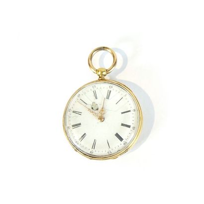 Montre MONTRE DE POCHE en or jaune 18k (750/°°). Boîtier rond. Cadran émail banc...