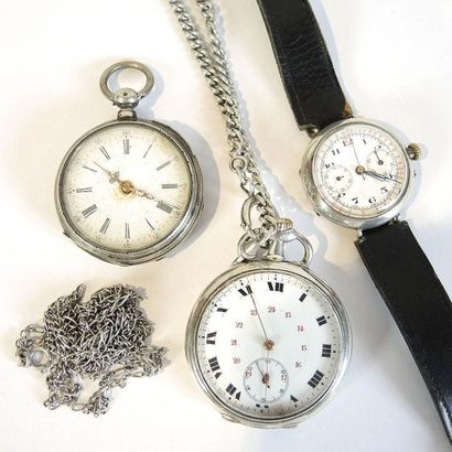 LOT LOT en argent (925/°°), comprenant 2 montres de poche avec chaîne et une montre...