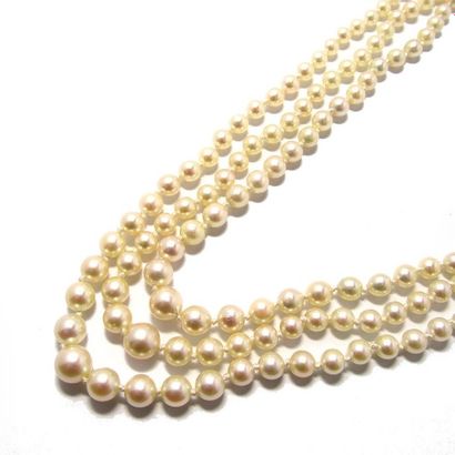 COLLIER COLLIER composé de 3 rangs de perles de culture en chute d'environ 2.9 à...