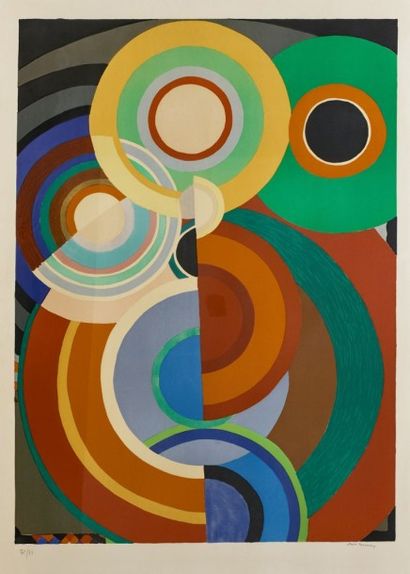 Sonia DELAUNAY (1885-1979) "Composition géométrique"
Lithographie en couleurs, numérotée...