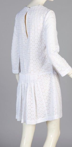 MALENE BIRGER, MAJE Robe à manches longues en coton ajouré, doublée viscose beige,...