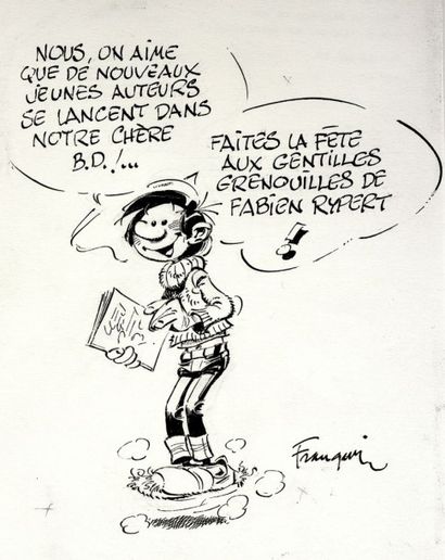FRANQUIN, ANDRÉ (1924-1996) Magnifique dessin original sur papier libre de "Gaston...