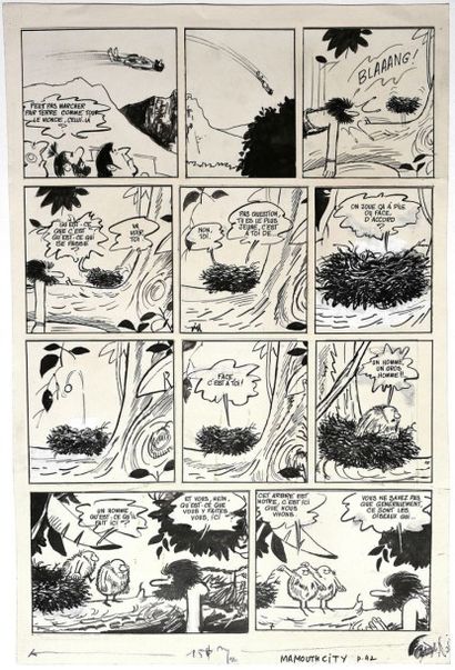 GIGI, ROBERT (1926-2007) Planche originale n°7 dessinée case par case de "Panique...