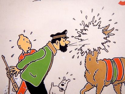 HERGÉ Studios Tintin : Le Temple du Soleil - Maquette originale couleur - Très grande...