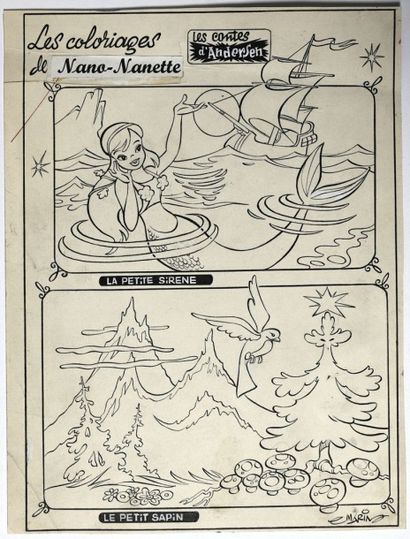 MARIN, CLAUDE (1931-2001) Planche originale d'une page de coloriage "les contes d'Andersen"...