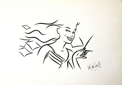 MINUS, WALTER (1958) Joli dessin d'une belle jeune femme - circa 2000 - encre de...