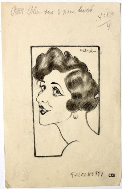 CABROL, RAOUL (1895-1956) Théâtre - Dessin de presse de l'actrice de théâtre et de...