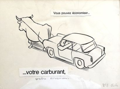 CHAVAL (LE LOUARN, YVAN) (1915-1968) Dessin de Presse pour illustrer une publicité...