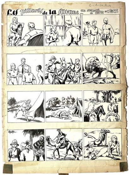 CHOTT (MOUCHOT, PIERRE) (1911-1966) Planche originale montée par 4 strips parues...