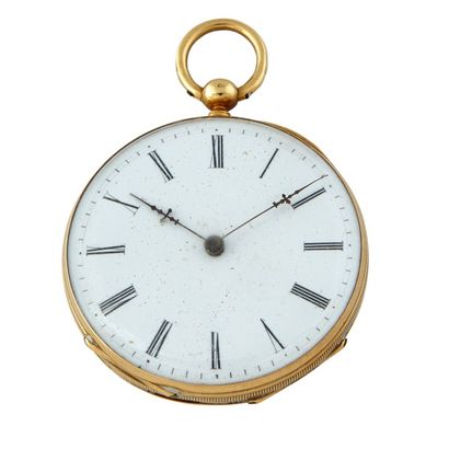 MONTRE DE GOUSSET OR Montre de gousset en or jaune 18K (750/1000e), cadran émail...