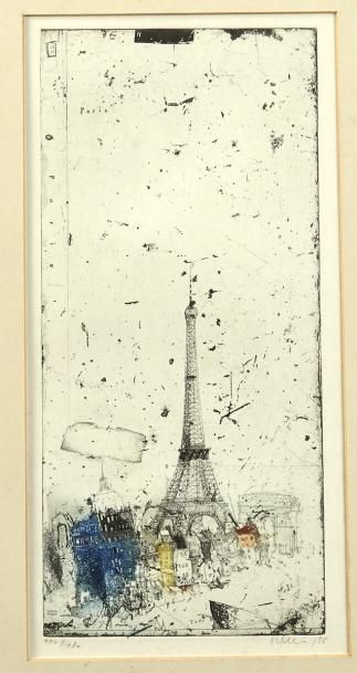 ALEXANDER BEFELEIN (né en 1952) "Vue de Paris et ses monuments : Tour Eiffel, Arc...