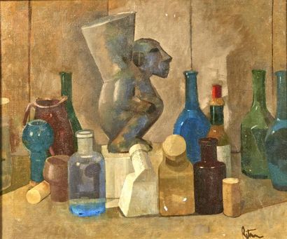 RATNER (?) "Nature morte au vase anthropomorphe"
Huile sur toile, signée en bas à...