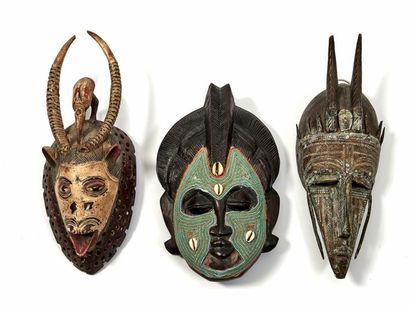 LOT MASQUES AFRICAINS Lot de 3 masques origine Gabon ou Cameroun, Bambara et Côte...