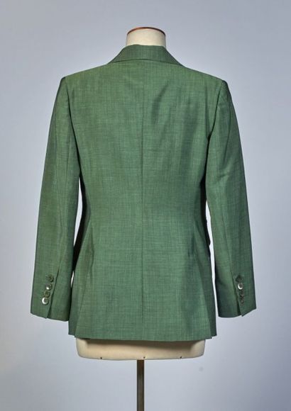 GUCCI TAILLEUR PANTALON en laine et mohair tissé vert, boutons de rechange (T 40it...