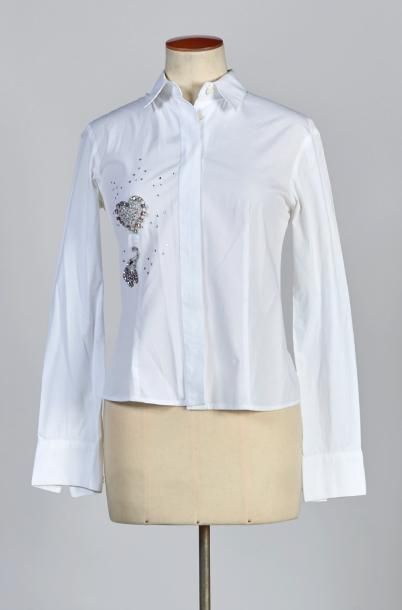 OPPIO, TOPSHOP CHEMISE en coton stretch blanc rebrodée d' un cœur et d' un éléphanteau...