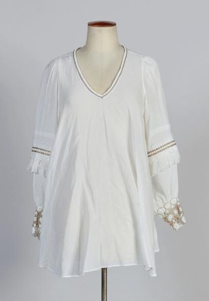 EXETERA, BELIEVE, DRESSING DE JOLA CHEMISE longue en macramé de coton blanc (T 1),...