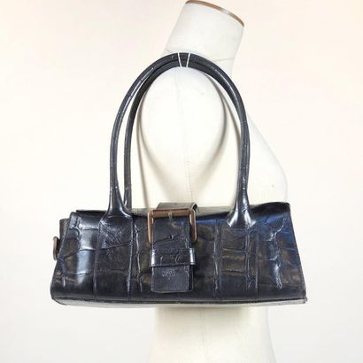 MULBERRY Vintage SAC en cuir embossé façon alligator noir, intérieur en toile siglée...