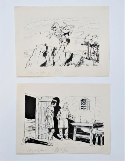 ATTANASIO, DINO (1925) Deux dessins originaux d'ambiance du moyen-age - circa années...