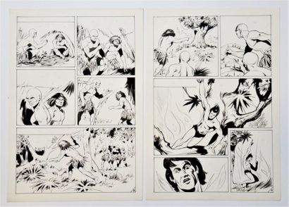ZAMPERONI, GUIDO (1912-2003) Lot de 2 planches originales de Tarzan - pl.8 et 9 -...
