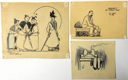 SAINT-OGAN, ALAIN (1895-1974) Ensemble de 3 dessins de presse de 1916 parus dans...