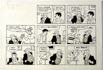 JOHNSON, FRANK USA - planche originale en 3 " strips de la célèbre série "Bringing...