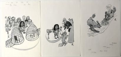 BELLENGER, JACQUES (1946) Dessin de Presse - Ensemble de 3 dessins de presse politique...