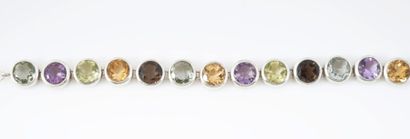 BRACELET PIERRES MULTICOLORES Bracelet en argent 925/°° composé de pierres multicolores...