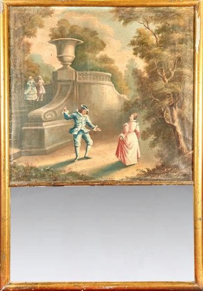 TRUMEAU Trumeau rectangulaire à décor de scène galante dans le goût du XVIIIème siècle....