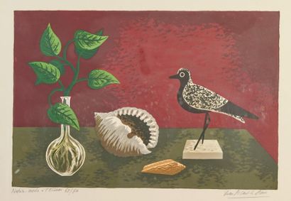 PICART LE DOUX (1902-1982) 'Nature morte à l'oiseau'' Lithographie signée en bas...