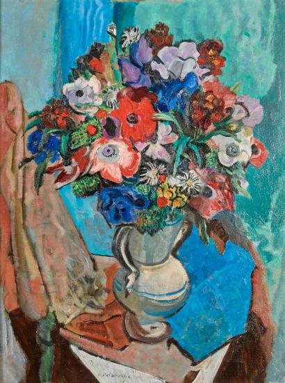H. DELAROCHE (XXème siècle) "Nature morte au bouquet de fleurs, fond vert et bleu"


Huile...