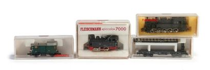 JOUETS ANCIENS FLEISCHMANN Locomotive Piccolo 7000, locomotive 8485, 2 wagons march....