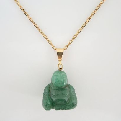 CHAÎNE OR ET PENDENTIF BOUDHA AMAZONITE Chaîne en or jaune 18K (750°/00) maille forçat...