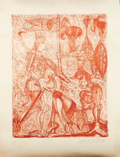 COMBAS Robert (Né en 1957) "Roi et femme"

Lithographie en sanguin sur vélin, signée,...