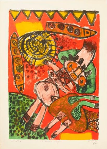 CORNEILLE Guillaume (1922-2010) "L'aurore rouge", 1967
Lithographie en couleurs,...