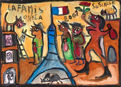 JABER (né en 1938) ''La famis on'ela'' 

Huile sur toile, signée.

Dimensions : 70...