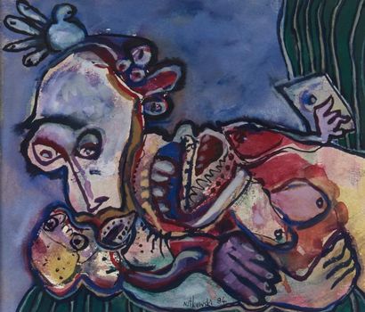 NITKOWSKI Stani (1949-2001) ''Maternité'' 

Dessin à l'aquarelle, signé en bas, daté...
