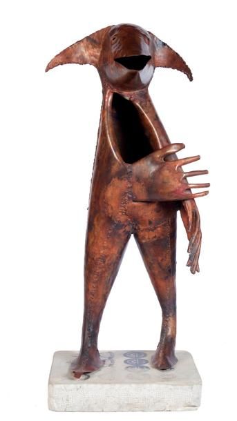 REINHOUD D'HAESE (1928-2007) "Bouffon, 1999"
Sculpture en cuivre soudé patiné, titrée...